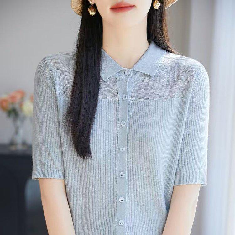 Stylish Women's Lapel Knit Top - Short Sleeve, Fresh & Comfortable Commuting Style