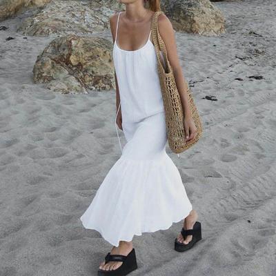 New Style Vacation Casual Long Dress Summer Cotton Elegant Suspender Women