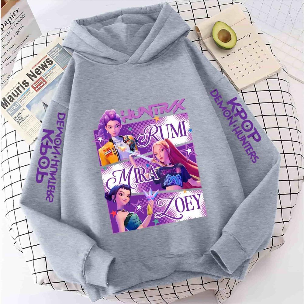 

2025 K-pop Толстовка Охотники на демонов Модная Толстовка Руми Пуловер Милый С длинным рукавом Осень Мальчики Девочки Мультяшный Y2K Худи Спортивная одежда 160 серый