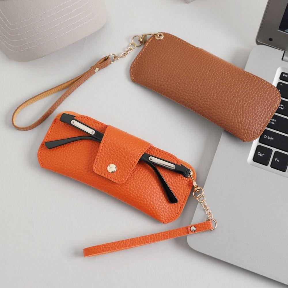 Portable Glasses Storage Bag With Lanyard Sunglasses Eyeglass Bag Pu Leather Glasses Bag  Female