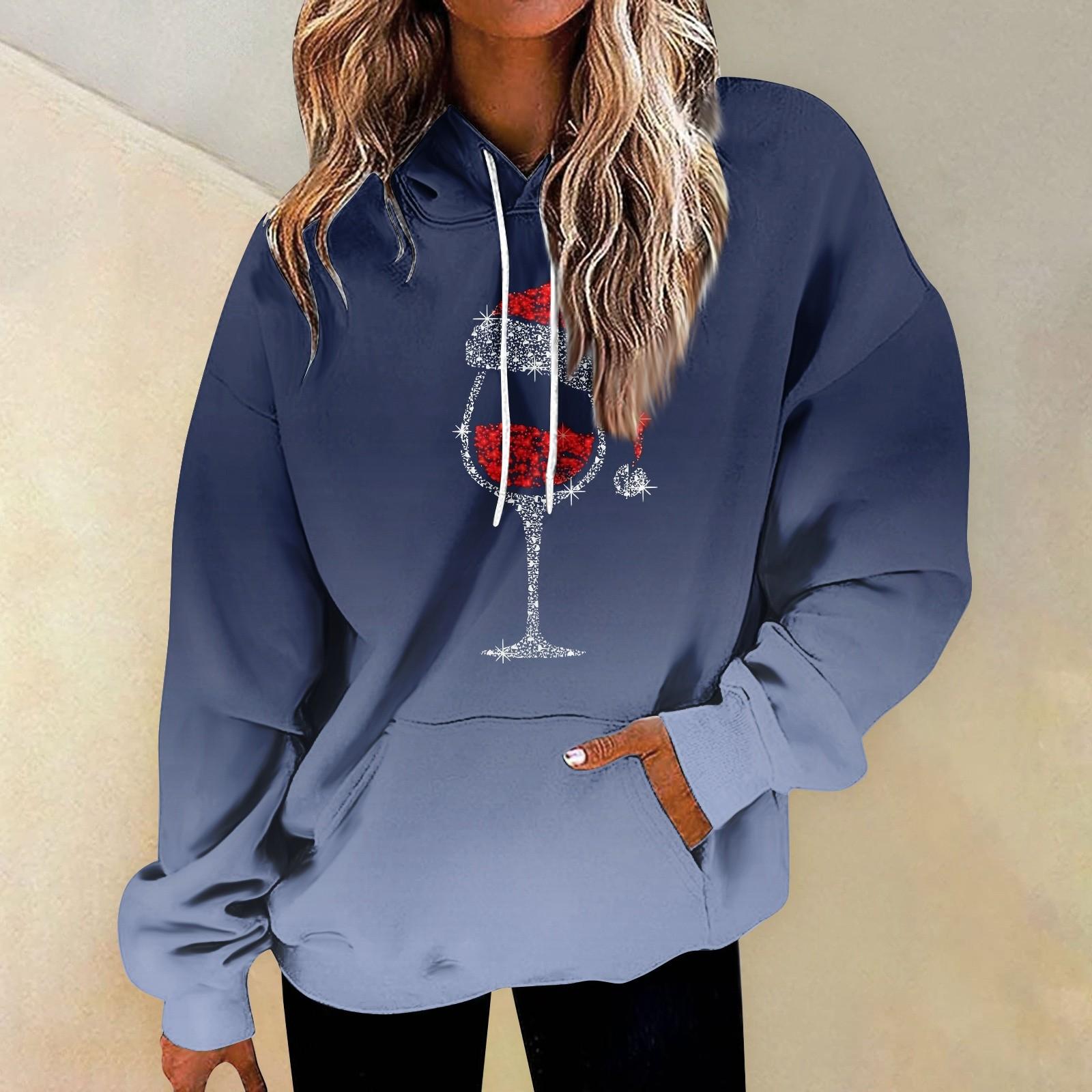 

Женская рождественская принтовая объемная толстовка с завязками и карманом, модный свитер, топы, модная одежда S синий