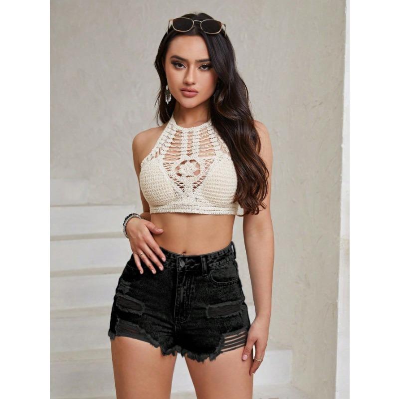 Women's Ripped Short Fringed Jeans