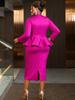 Plus Size 3D Floral Ruffle Sleeve Slimming Dress