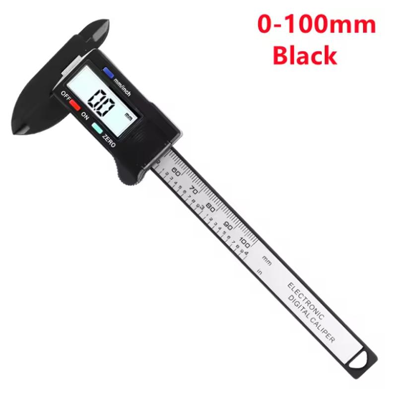 Plastic calipers, digital display calipers. Measurement and design tools, home tools. Battery-powered (battery not included
