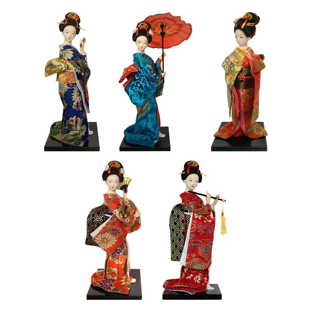Japanese Kimono Doll Asian Statue Table Centerpiece Desk Figure Collectible Figurine Kabuki Doll for Farmhouse Bedroom