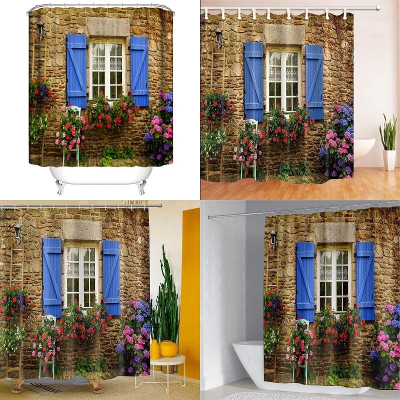 Polyester Printed Bathroom Shower Curtain With Modern Window Design