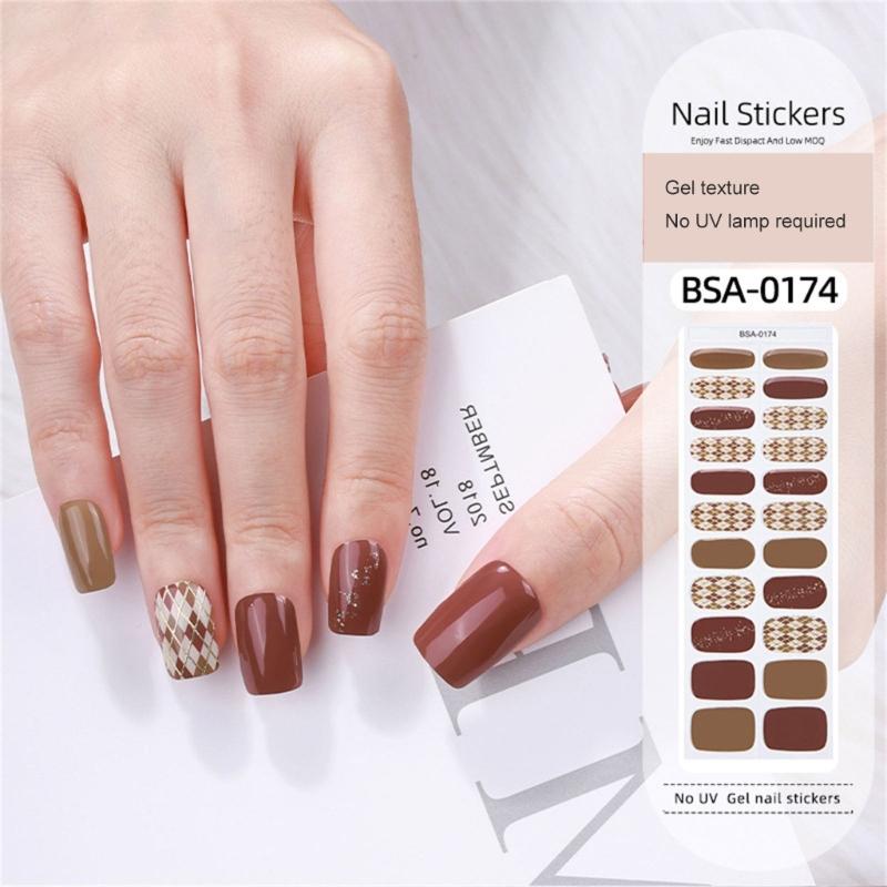 Gel Nail Stickers Full Cover Self Adhesive French Nail Strips Christmas Style Nail Wraps for DIY Manicure Home or Salon