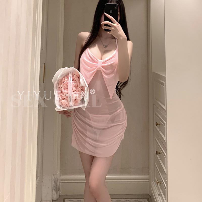 Erotic Lingerie, Sexy red hot girl hip Wrap dress, mesh see-through seductive, no-take pajamas 1118