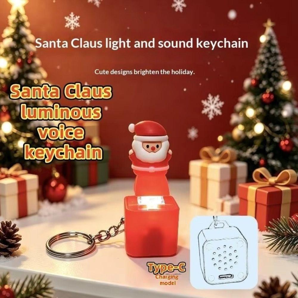 Light Up Christmas Key Ring Keyboard Clicker Button Sound Pendant Voice Keychain Party Small Gift