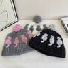 JYL TS DIY Cat Beanie Unisex Autumn Winter Color Block Pom-pom Warm Hat Acrylic