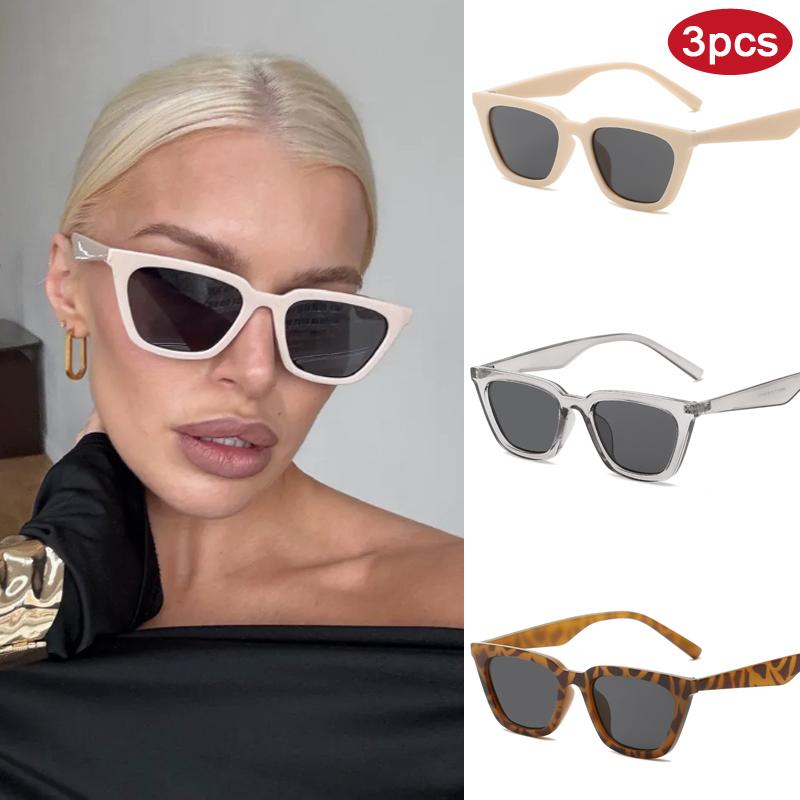 

3Pcs Fashion Cat Eye Sunglasses Women Simple Design Sun Glasses Ladies Classics Plastic Frame Black Lens Eyeglasses Uv400