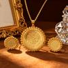 Persisk Lejon Sol Symbol Guldpläterad Halsband Örhängen Set Antik Mynt Vintage Mellanöstern Stil Smycken Gåva till Henne Fest