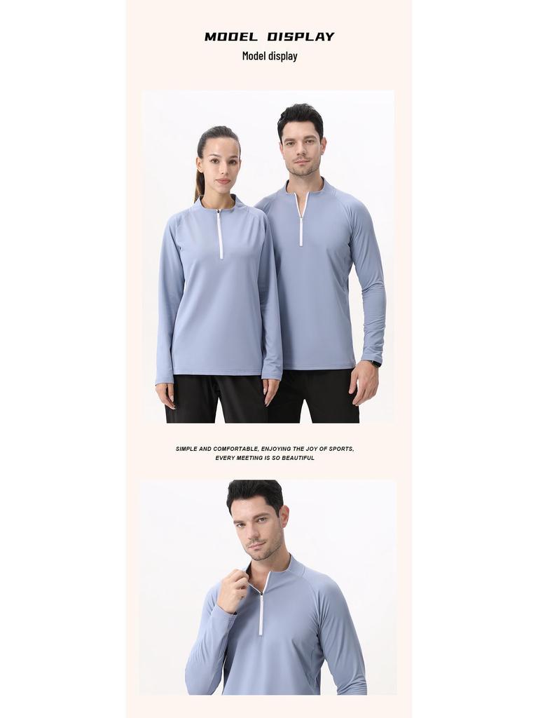 Di Jia Sports Schnelltrocknendes Langarm-Fitness-Schweißshirt mit halbem Reißverschluss für Outdoor-Laufen und Radfahren