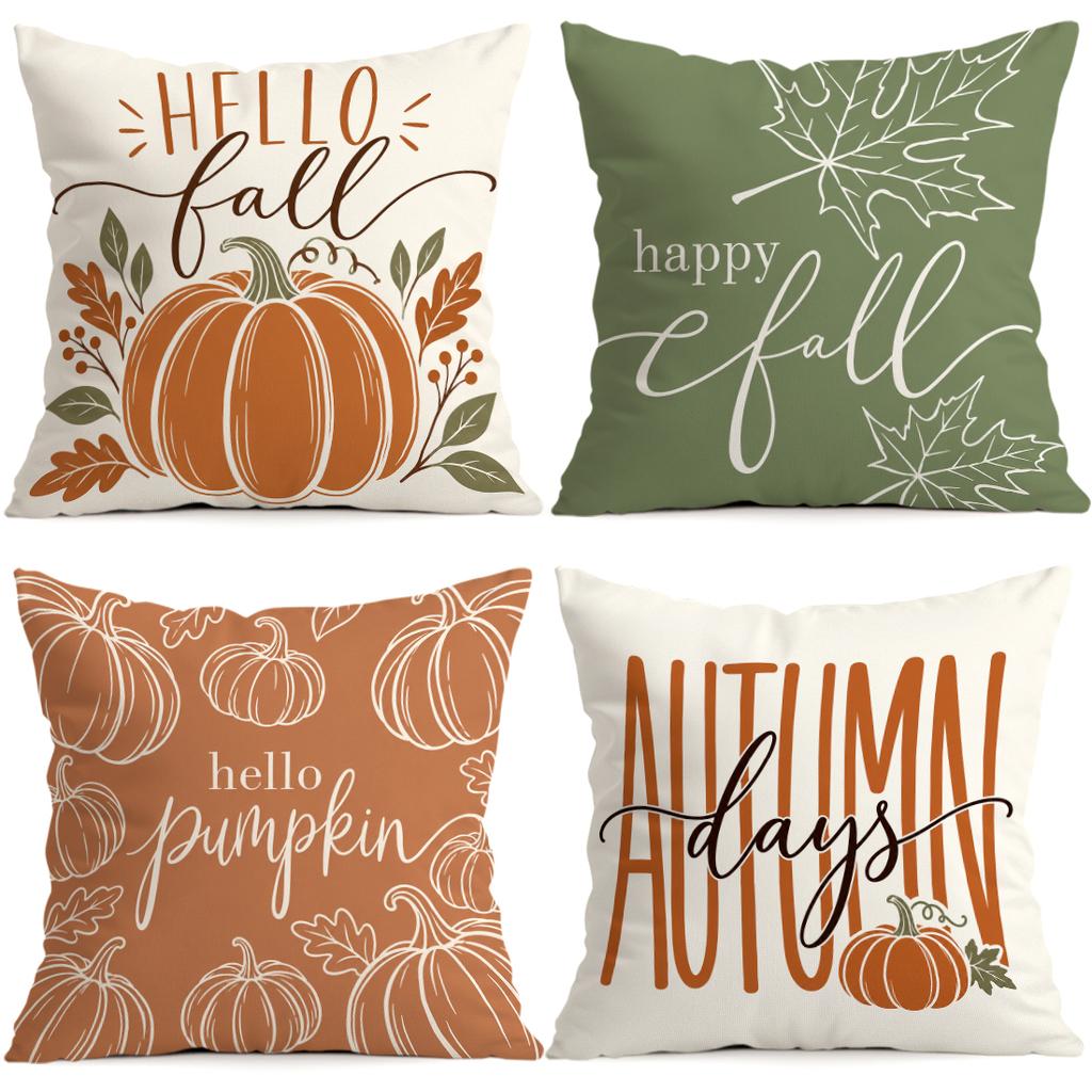 Hello Autumn Pumpkin Cushions Pillowcase Polyester Cushion Cover Throw Pillow Sofa Decoration Pillowcover Home Decor 45x45cm
