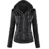 Women Motorcycle Hooded Pu Leather Biker Jacket Coat Outerwear