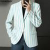 INCERUN Oversized Men Lapel Neck Long Sleeve Striped Print Casual Thin Blazer Suit Coats