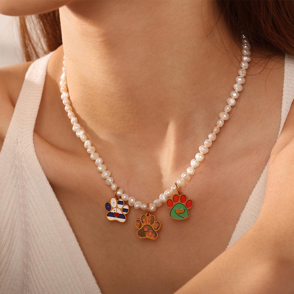  2Pcs Cartoon DIY Stainless Steel Drip Dog Paw Print Pendant Handmade Accessory Jewelry Gold Plated Charm Wholesale