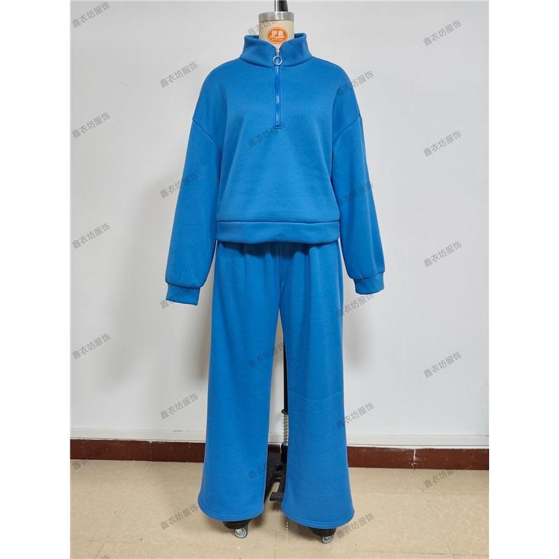 Women's 2 Piece Casual Tracksuit Half Zip Sweatshirt And Elastic Waist Wide Leg Pants Loungewear Set