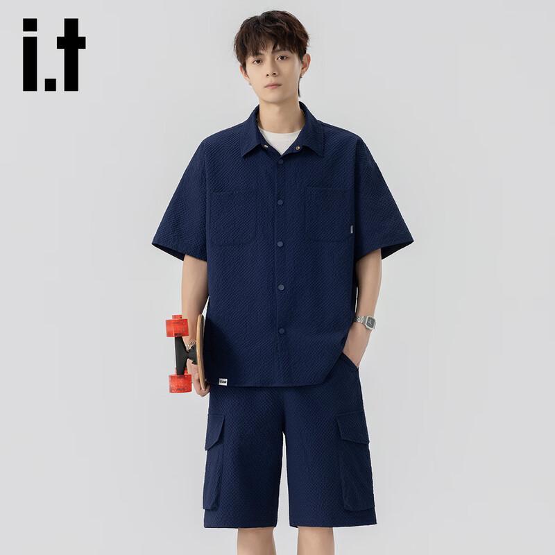 Izzueit Men's 2026 Summer Lightweight Seersucker Shirt & Shorts Set