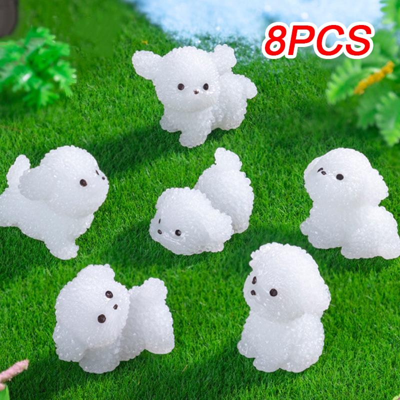 8PCS Cute Desk & Car Collectible Figurines Ornament Accessories Micro Landscape Luminous Puppy Glow in the Dark Home Decor 3x2.7cm
