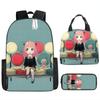 Kids Cartoon Character Print Backpack Set School 17 Inch Oxford Fabric Bag With Lunch Pouch Pencil Case