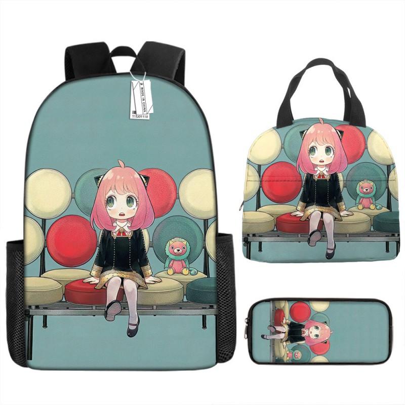 Kids Cartoon Character Print Backpack Set School 17 Inch Oxford Fabric Bag With Lunch Pouch Pencil Case