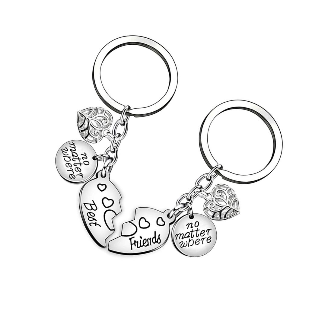 2pcs/set Best Friends Keychain Vintage No Matter Where Heart Pendant Key Chain Long Distance Friendship Keyring Jewelry