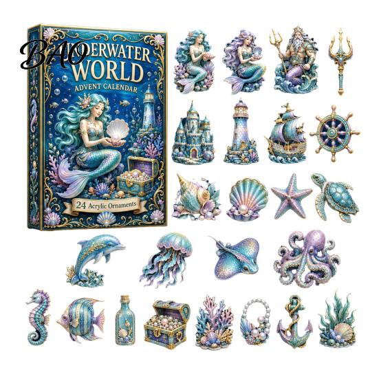 Weihnachtsgeschenk für Freunde Familie 2026 Meeresbewohner Adventskalender, 24-teiliges Acryl-Schmuckset mit festlicher Dekoration für Zuhause Meerestierfiguren,