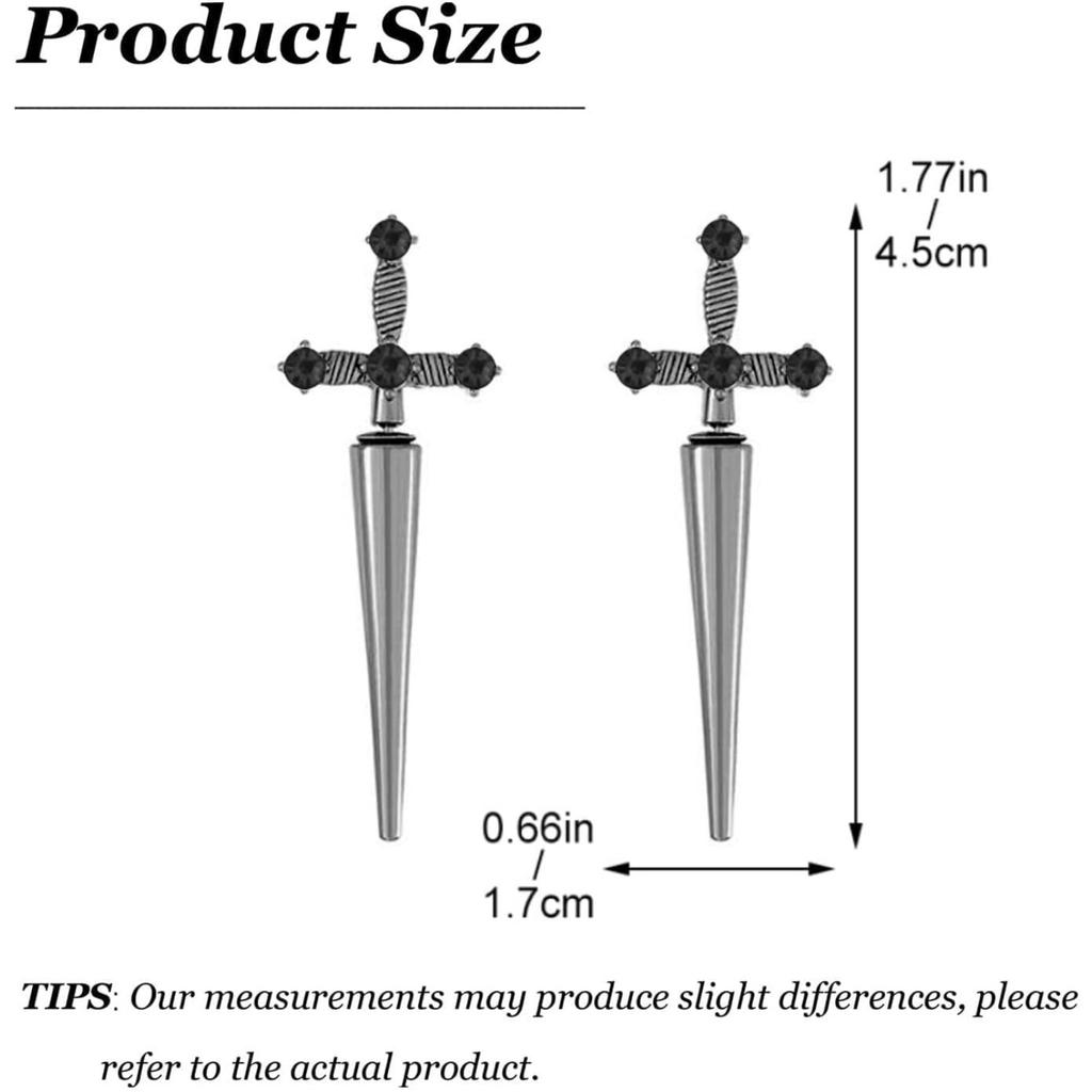 Gothic Sword Earrings for Women Black Dagger Stud Earrings Punk Goth Jewelry Halloween Alt Accessories