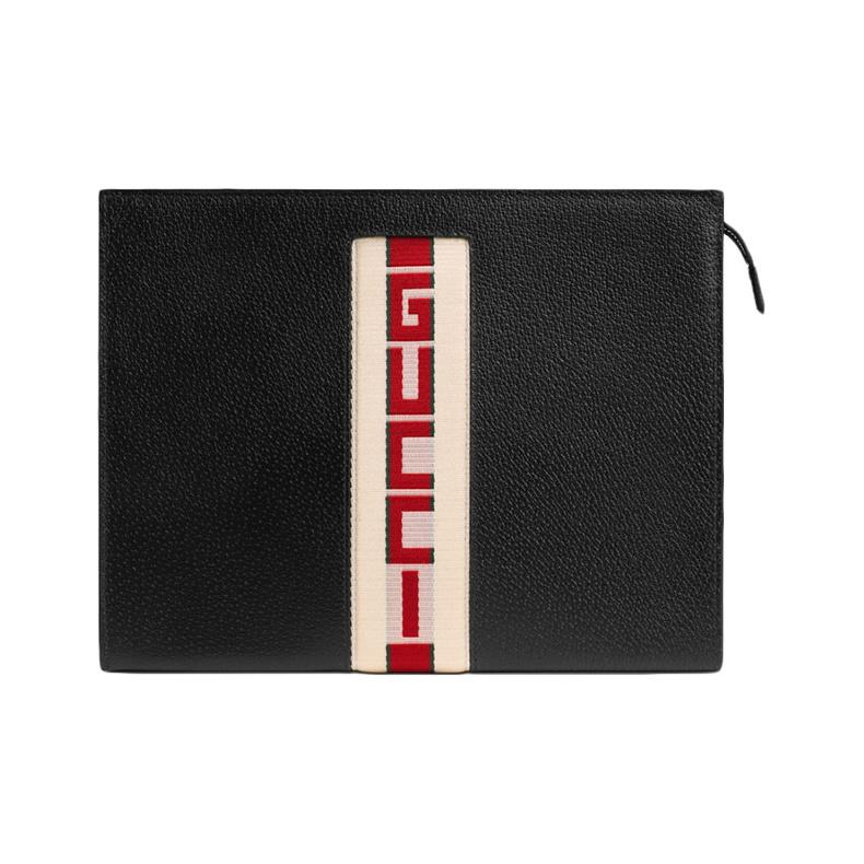 Gucci Vintage Jacquard Striped Zipper Clutch Men Clutch Black 475316-CWGSN-1094
