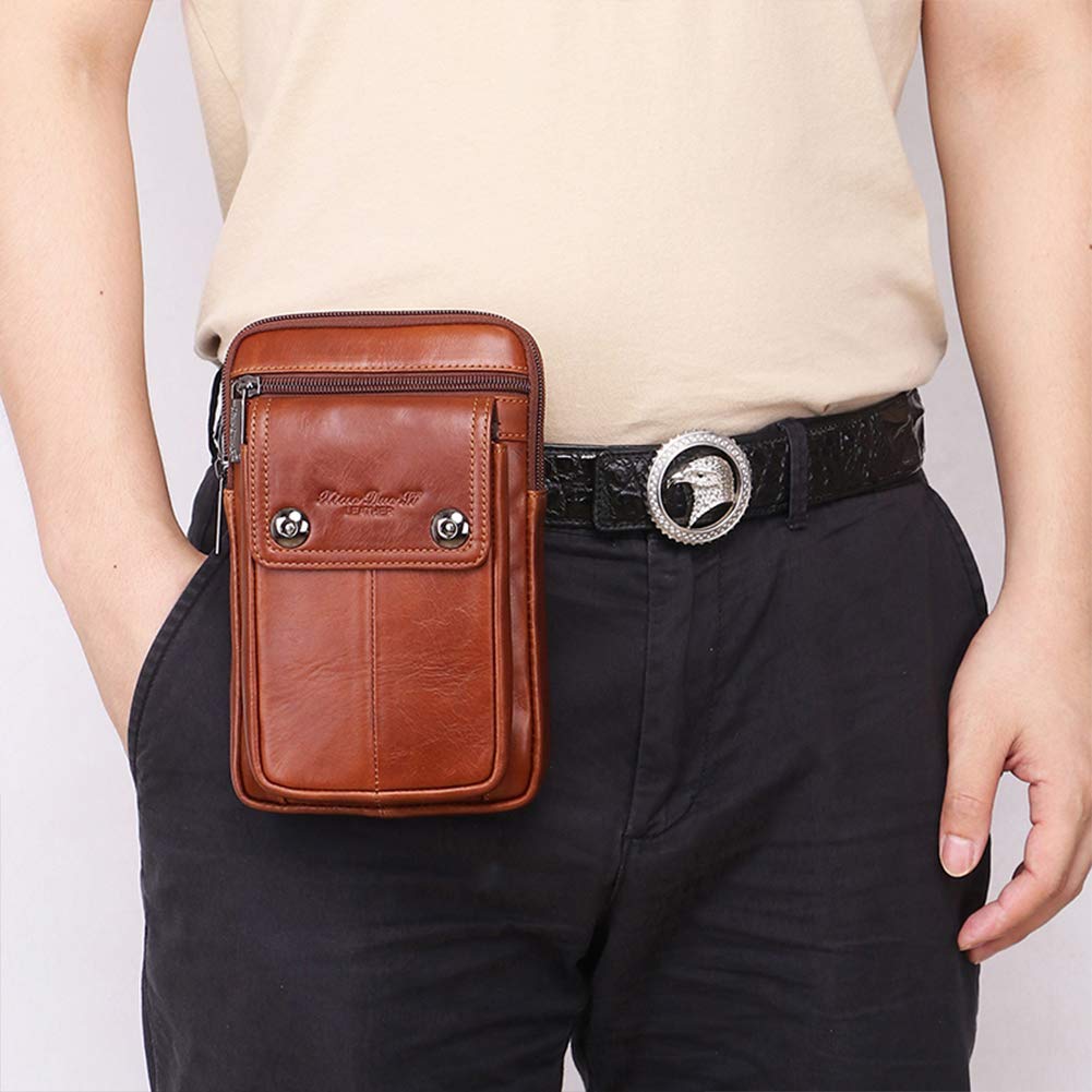 Ateng Mini Shoulder Bag with Smartphone Leather Belt Stylish Genuine Cowhide 5 Crossbody Style Men's Storage, Compact, Multifunctional, Outdoor,