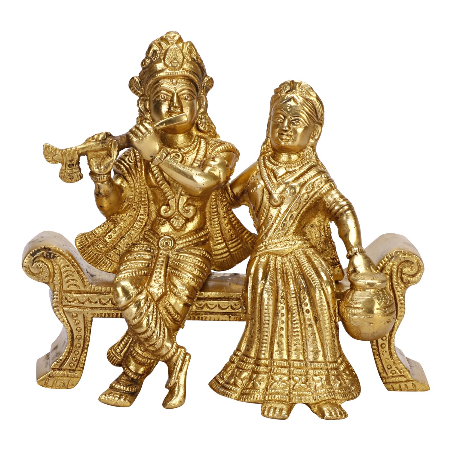 Radha Krishna Idol, Playing Flute Sitting On Couch For Puja Radha Krishan Murti