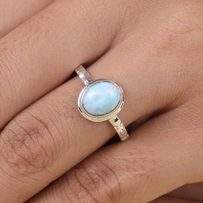 Natural Larimar Oval Gemstone Ring, Handmade Designer Band Ring, Handmade Jewelry, Ring For Sale, Unique Gift, 925 Sterling Silver