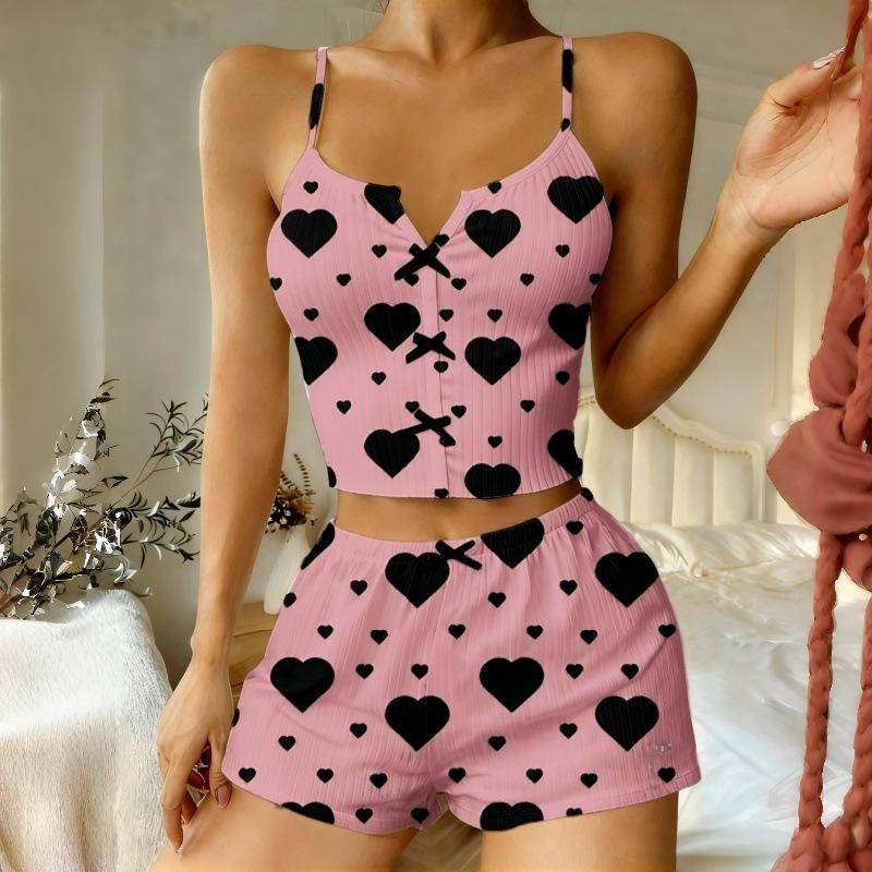 New love print suspender skirt pit striped sweet pure pajamas sexy bow loungewear Europe and America