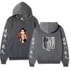 Attack On Titan Levi Ackerman Hoodie Unisex Fleece Sweatshirt, Front Character Print, Back Wings Logo, Japanese Sleeve Text, Autumn Winter Pullover