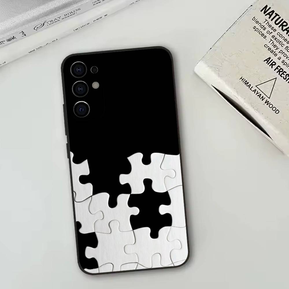 Creative puzzle Phone Case Black Silicone Soft For Samsung S25,S24,S21,S22,S23,S30,Ultra,S20,Plus,Fe,Lite