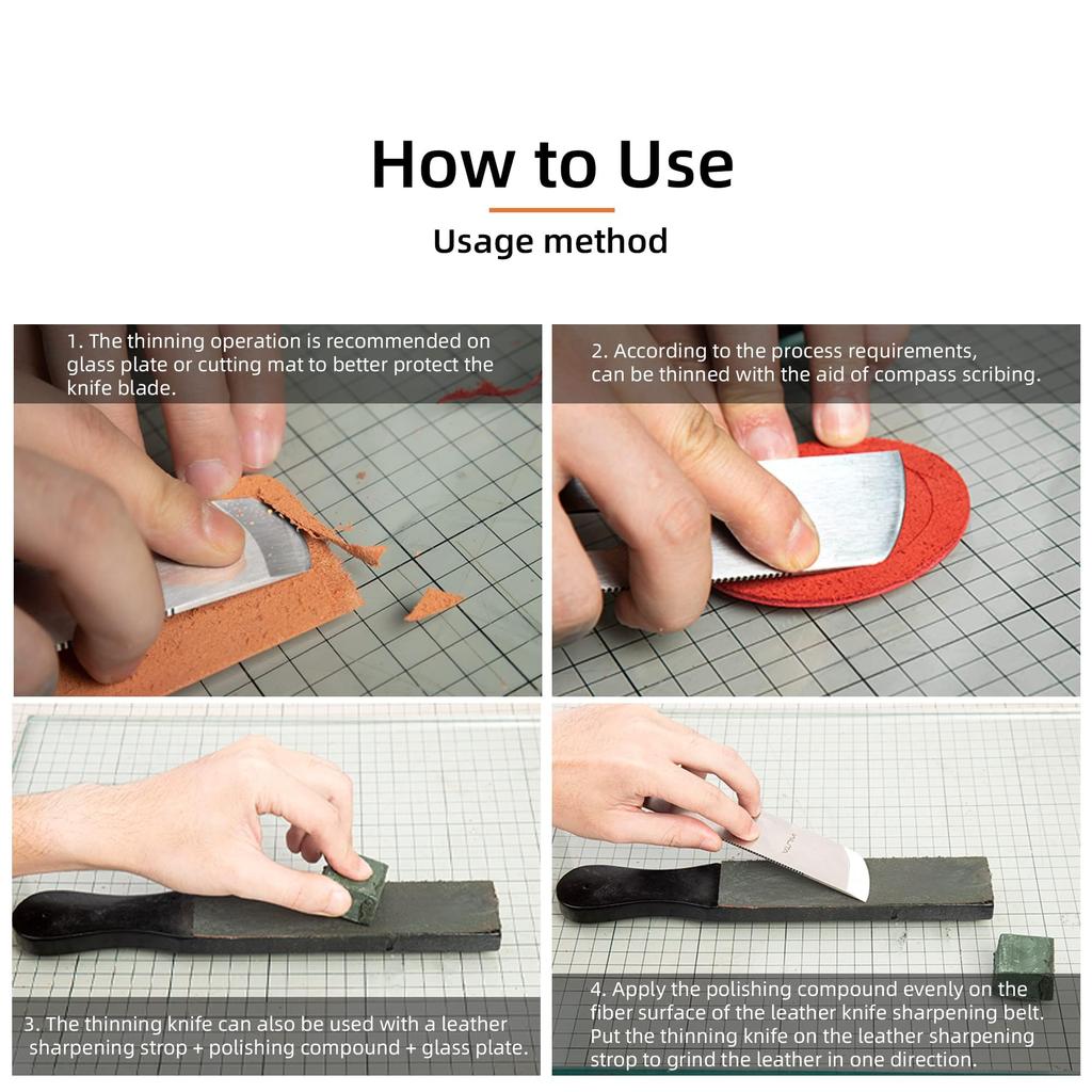 WUTA Leather Craft Oblique Leather Blade DIY Craft Tool Oblique Knife, Knife, Width Approx. 35mm, (Right + Straight)