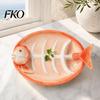 Three-dimensional Fish Plate Shaped Ceramic Dumpling Plate, Sushi Serving Tray with Red Gradient Platter Dip Sauce Grooves, Multifunctional Appetizer