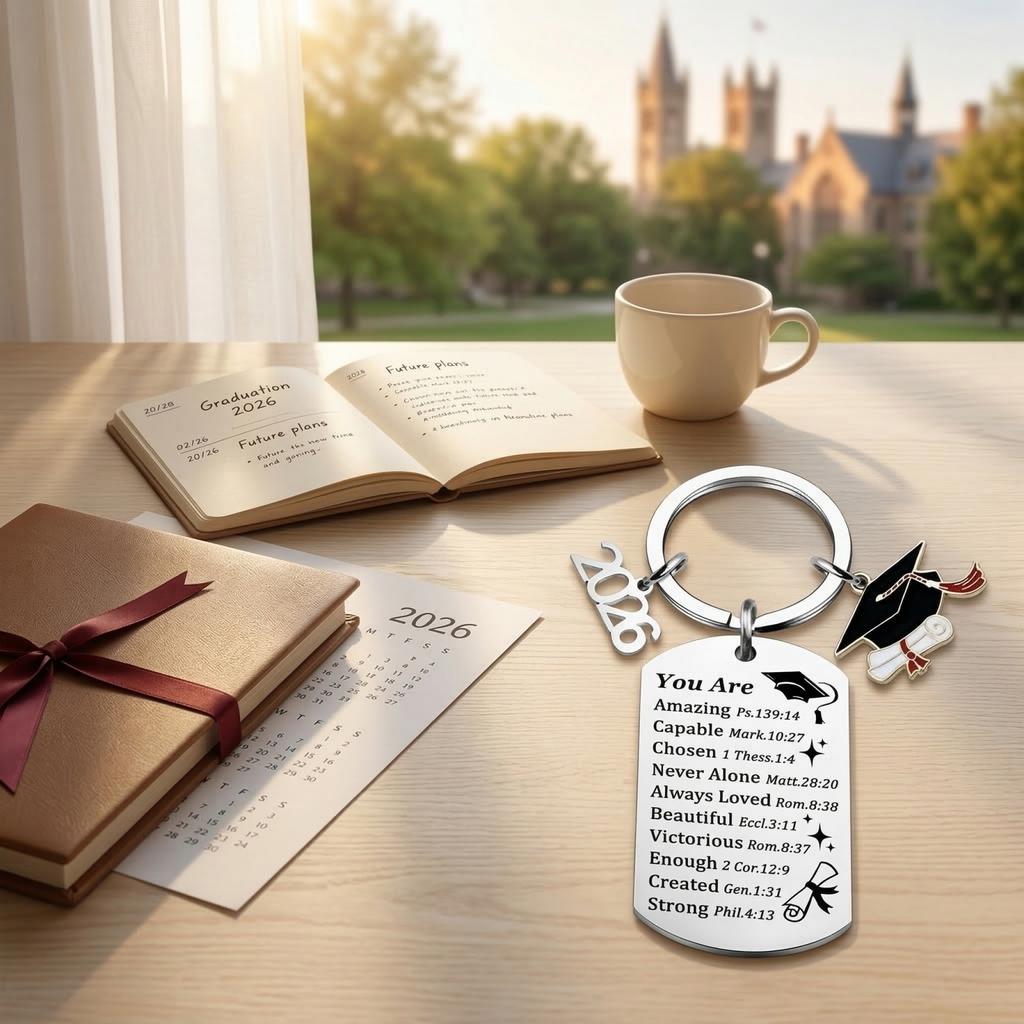 Stainless Steel Graduation Keychain 2026 Graduation Gift with Engraved Inspirational Words and Graduation Cap Pendant for Students