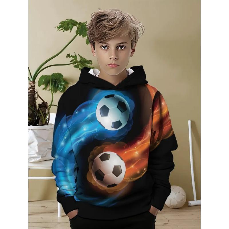 Boys' 3D Soccer Ball Harajuku Print Hoodie Casual Polyester Long Sleeve Fashion Sports Pullover Active Sweatshirt for Running