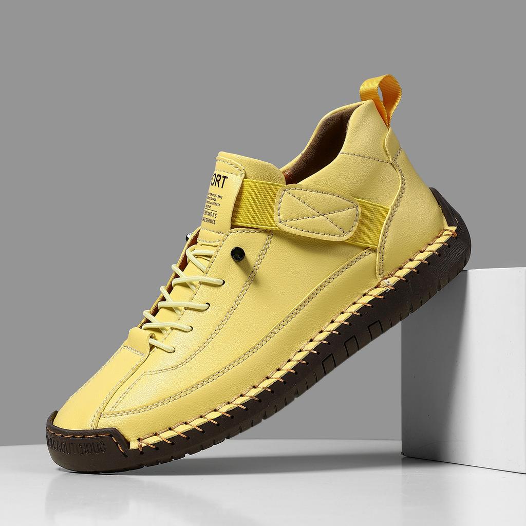 Women's Boots Mid Top for Retro Anti Slip Shoes Men's Soft Leather Mid Top Ankle Boots Couple's Loafers