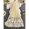 Vacation Style Long Dress Women's French Style Fancy Halterneck Skirt Summer Lace Hollow Dress Gentle A- Line Skirt