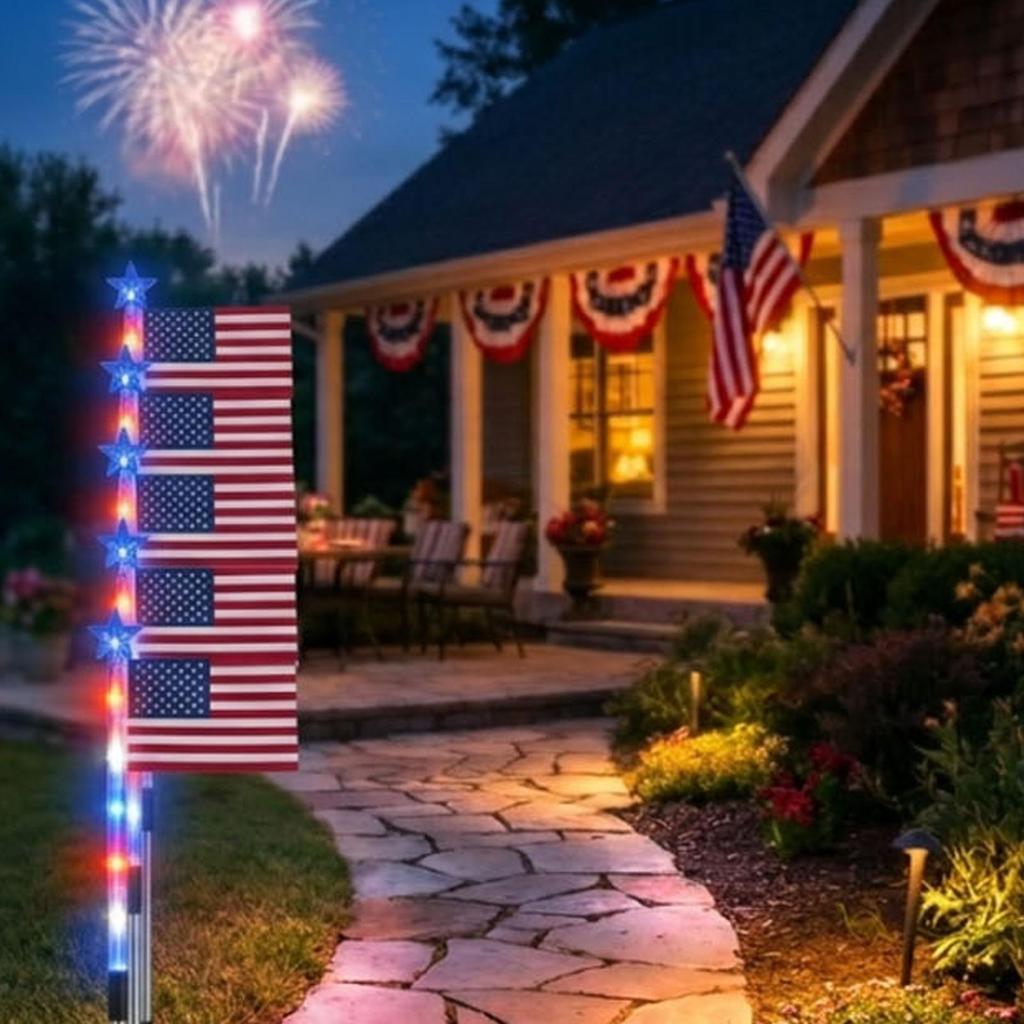 Outdoor Solar Pathway Light Dusk To Dawn Waterproof 8-Effect Solar Flag Lights for Yard Patio Driveway Backyard Homeowners
