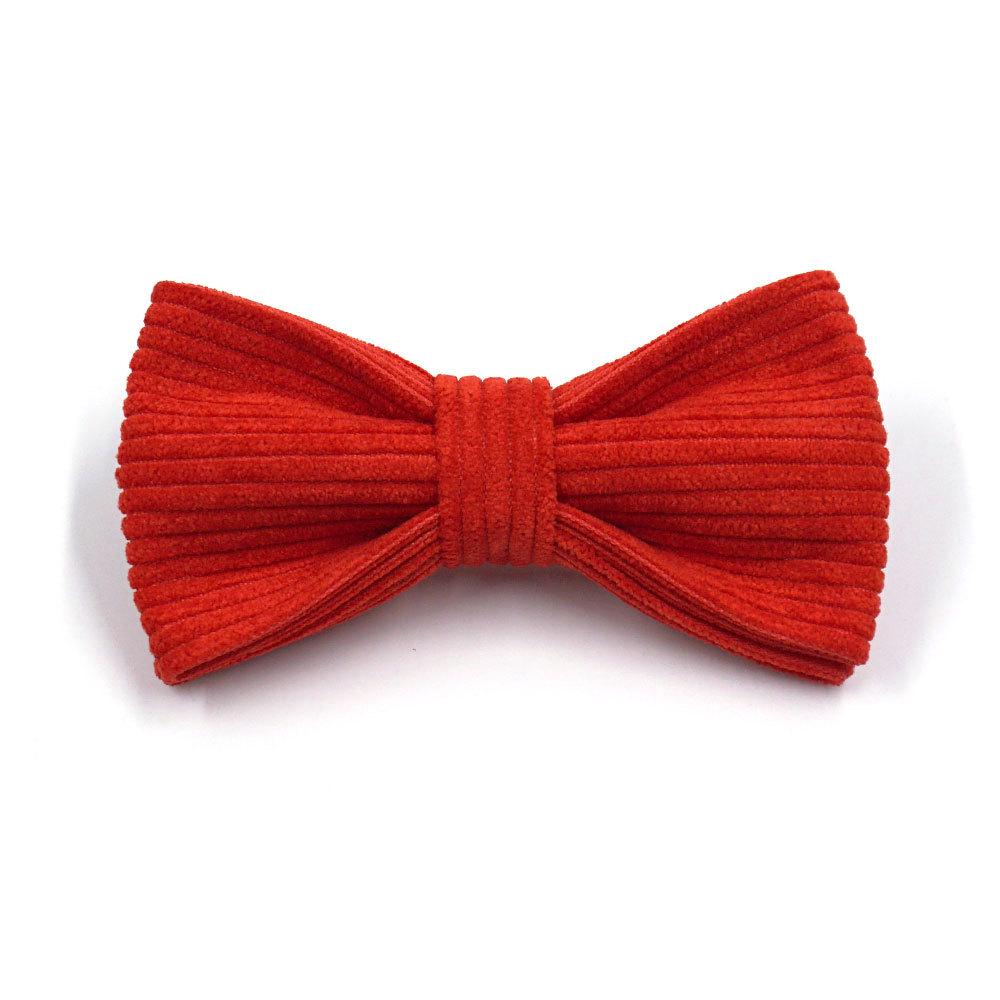 Red Corduroy Pumpkin Dog Bow Tie - Halloween Pet Collar Accessory S