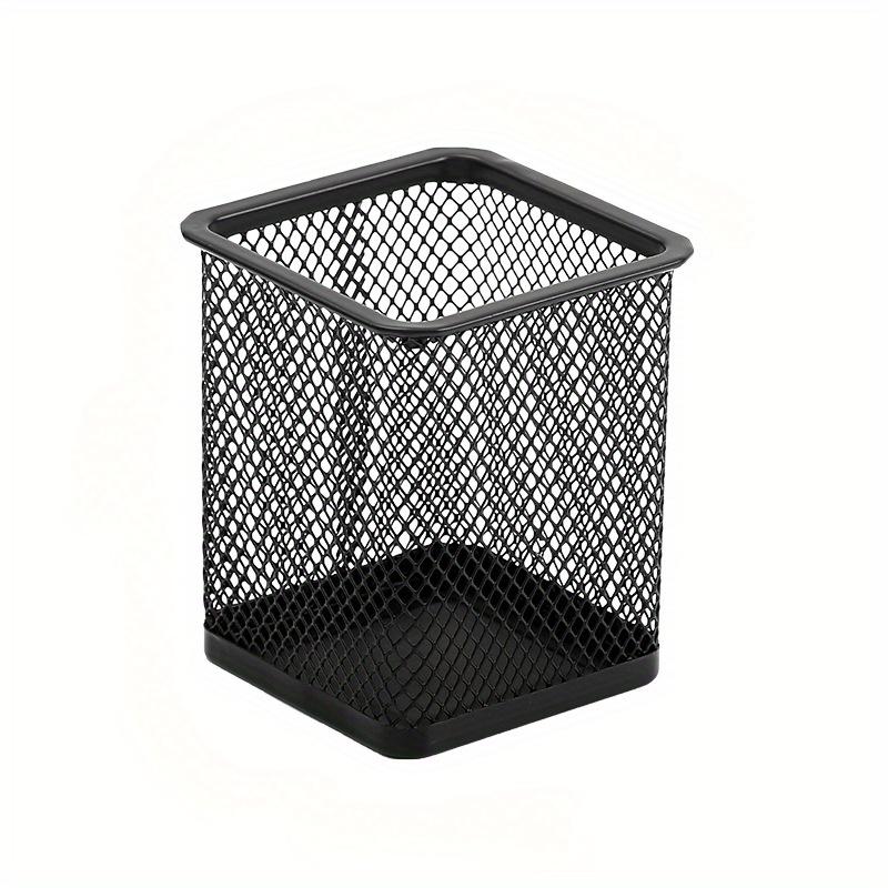

Square metal grid office desk pencil case, stationery container organizer, durable pencil case, black
