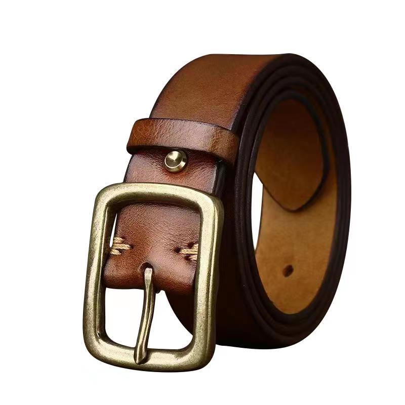 Men's Vintage Vegetable Tanned Leather Belt Brass Buckle Youth Belt Men's Casual All-Matching Trendy