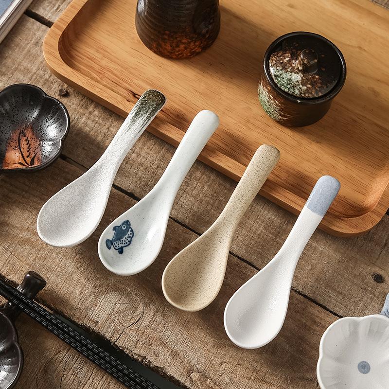 Japanese Spoon Countertop Spoon Black Tableware Household Soup Small Spoon Ceramic Rice Spoon