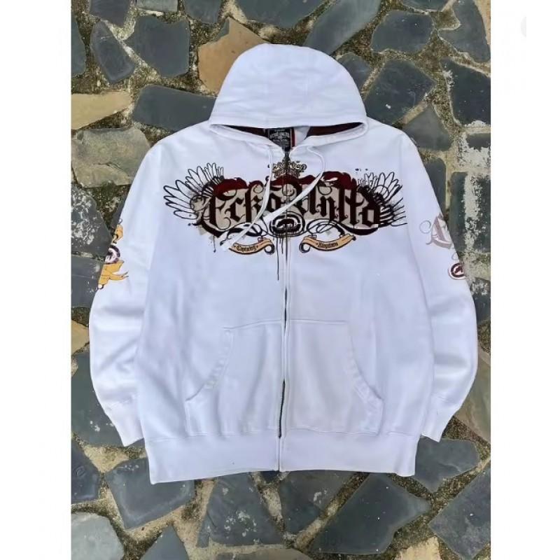 Y2K Skeleton Zip Hoodie 90s Retro Print Loose Fit Streetwear Unisex
