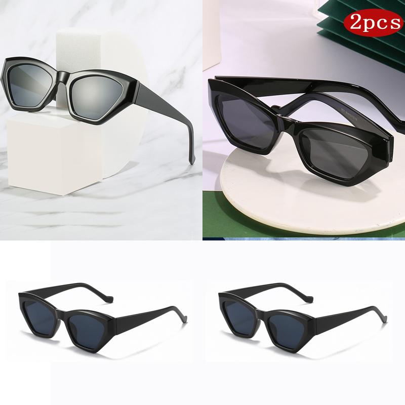 

2set Vintage Cat Eye Sunglasses Women New Fashion Square Sun Glasses Female Brand Designer Retro Shades Eyewear UV400