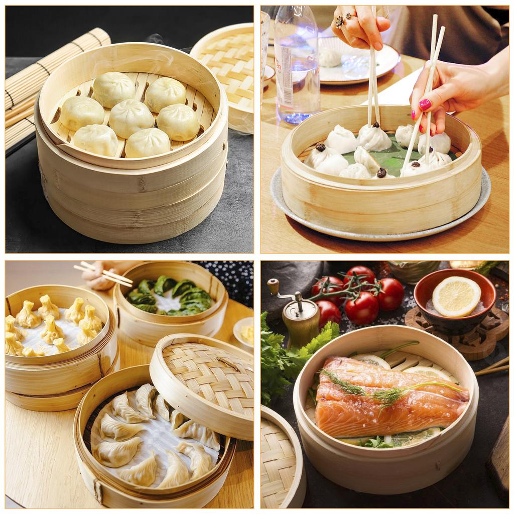 Double layer Bamboo Steamer Basket Dumpling Steamer Basket Chinese Steamer Basket Bamboo Steamer Cooking Bao Buns Steam Basket